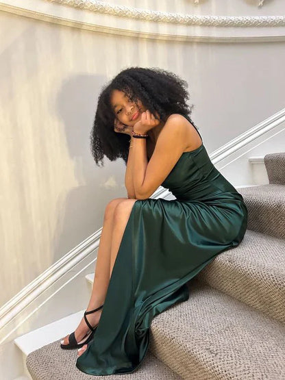 omberprom Dark Green Spaghetti Straps Formal Prom Dress with Slit Party Dress Wholesale