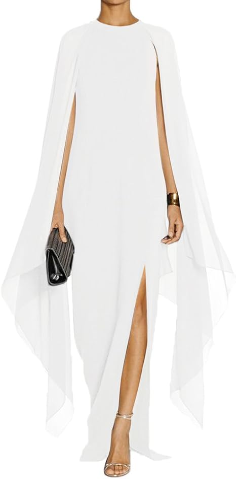omberprom Women's Elegant Flare Sleeve Formal Evening Gowns Maxi Dress Simple Party Dress With Slit