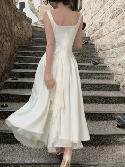 Fairy A-Line Straps Square Neck Long Party Dress Charming Evening Dress Wholesale