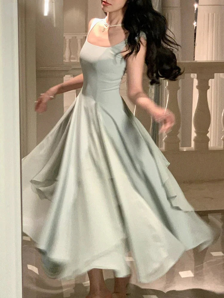 Fairy A-Line Straps Square Neck Long Party Dress Charming Evening Dress Wholesale
