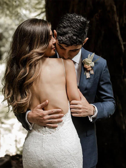 Spaghetti Straps Lace Wedding Dresses Mermaid Bridal Gowns Floor Length Charming
