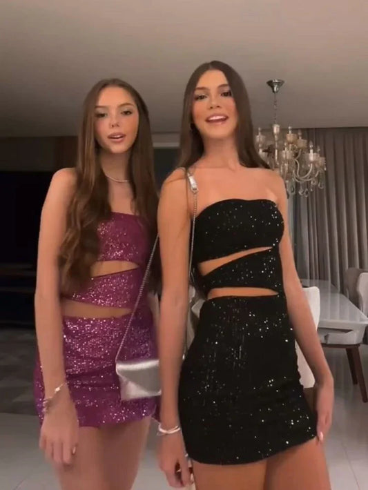 omberprom Sparkly Strapless Sheath Cut Out Short Party Dress Fashion Homecoming Dress Formal Dress Wholesale