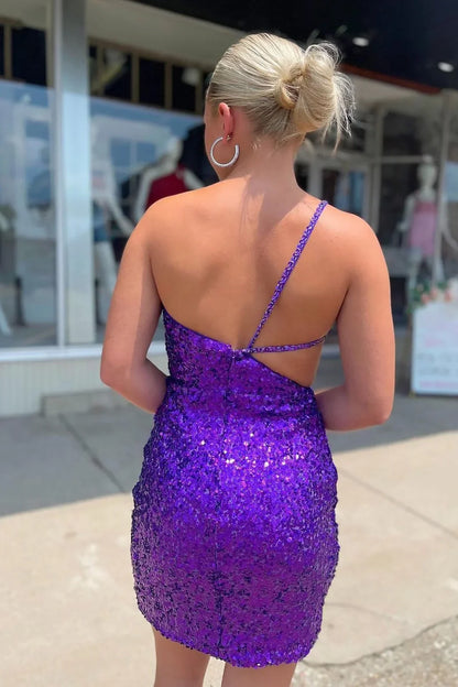 omberprom Purple Cut Out Sequins Short Homecoming Dress Sparkly Party Dress Graduation Dress