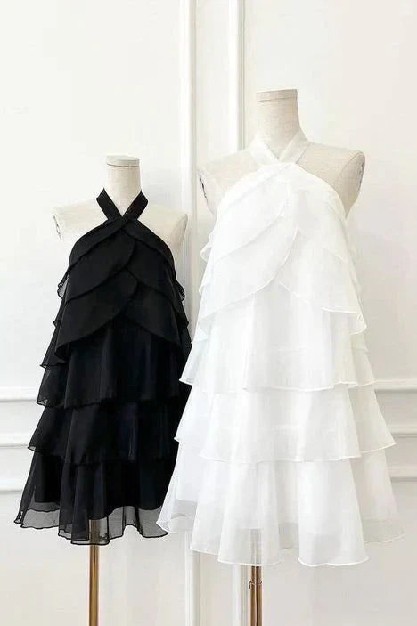 omberprom Elegant A Line Halter Layers Mini Party Dress Homecoming Dress Charming Formal Dress