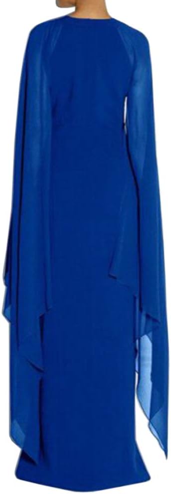 omberprom Women's Elegant Flare Sleeve Formal Evening Gowns Maxi Dress Simple Party Dress With Slit