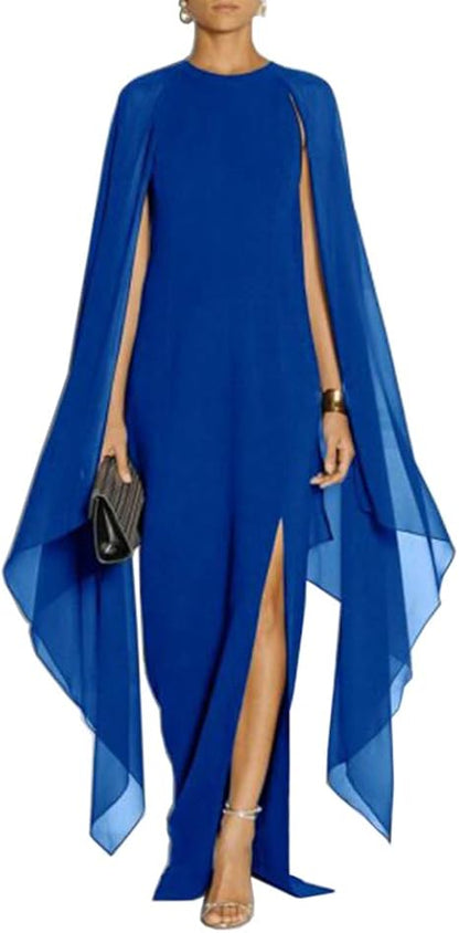 omberprom Women's Elegant Flare Sleeve Formal Evening Gowns Maxi Dress Simple Party Dress With Slit