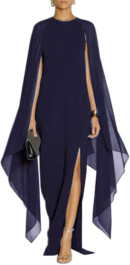 omberprom Women's Elegant Flare Sleeve Formal Evening Gowns Maxi Dress Simple Party Dress With Slit