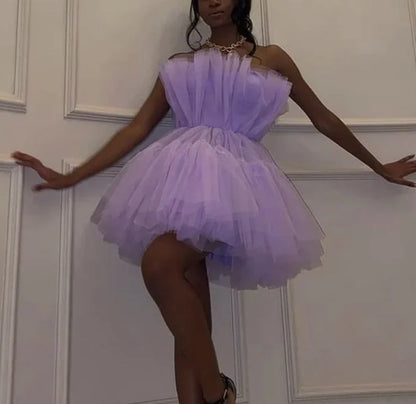 omberprom Light Purple Strapless Tulle A-Line Short Party Dress Cute Homecoming Dress Wholesale