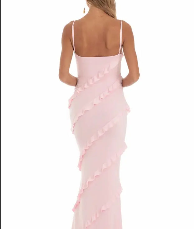 omberprom Pink V Neck Straps Sheath Long Prom Dress Birthday Outfits Party Dress Wholesale