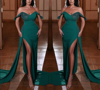 omberprom Off The Shoulder Mermaid Long Prom Dress Charming Evening Dress V Neck With Split Sexy december wedding guest dress