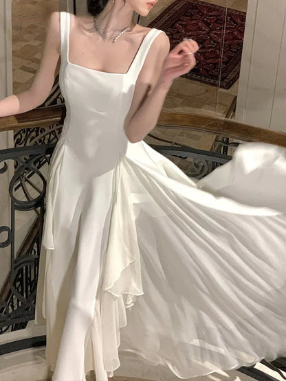 Fairy A-Line Straps Square Neck Long Party Dress Charming Evening Dress Wholesale