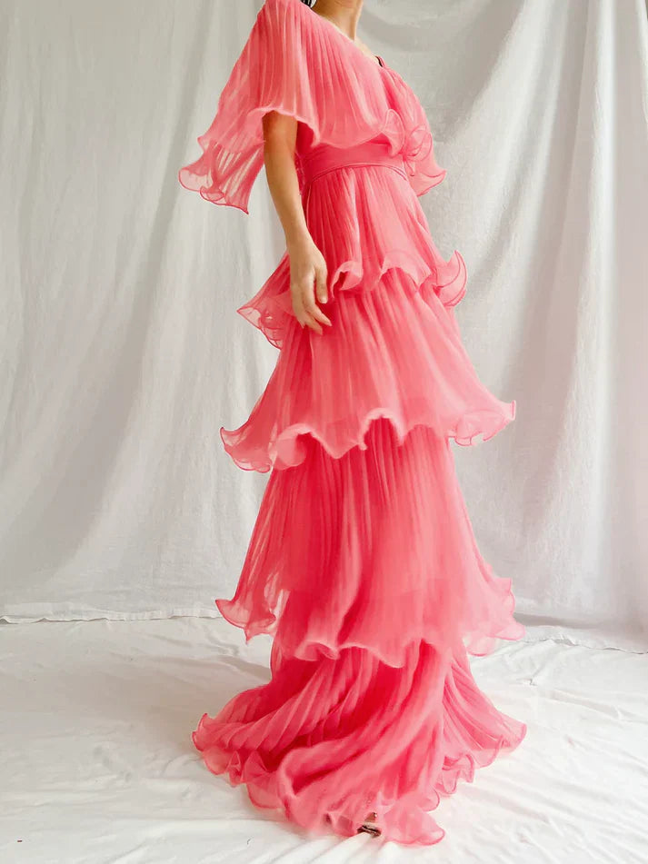 omberprom Sweetheart Watermelon Red A-Line Tiered Elegant Long Prom Dress Charming Evening Party Dress