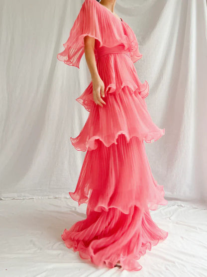 omberprom Sweetheart Watermelon Red A-Line Tiered Elegant Long Prom Dress Charming Evening Party Dress