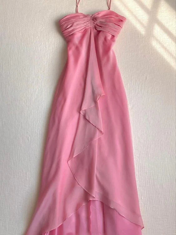 omberprom Sweet Pink Sweetheart Ruffle Vintage Chiffon Party Dress Charming Wholesale