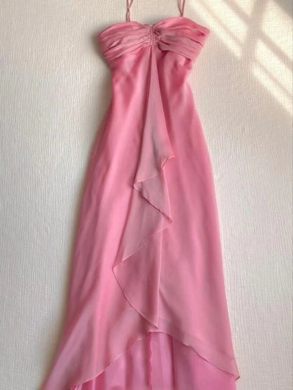omberprom Sweet Pink Sweetheart Ruffle Vintage Chiffon Party Dress Charming Wholesale