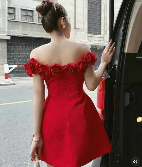omberprom Charming Off Shoulder A-Line Homecoming Dress Birthday Outfits With Flowers Party Dress