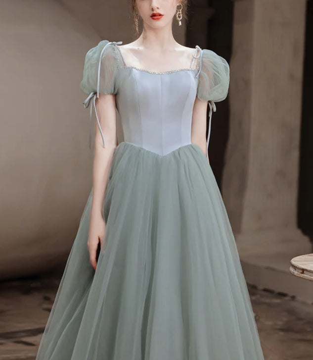 Sweetheart Tulle A-line Simple Beaded Evening Party Dress Long Prom Dress Formal Dress Wholesale