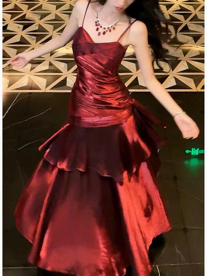 omberprom Charming Wine Red Spaghetti Straps Long Prom Dress Elegant Party Dress Birthday Outfits Evening Dress Wholesale