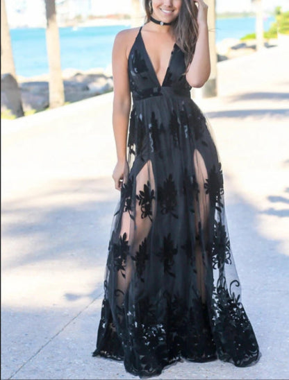 omberprom Spaghetti Straps Lace A-line Prom Dresses With Slit V-neck Sexy Evening Dress Formal Dress Wholesale