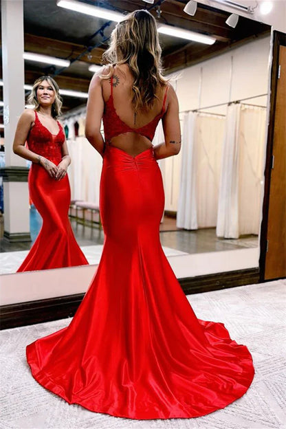 omberprom Blue Mermaid Evening Dress Sexy Prom Dress with Appliques Long Formal Dress