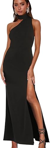 Women's Halter Neck One Shoulder Wedding Guest Dress Summer Slit Asymmetrical Cutout Cocktail Party Maxi Dresses Wholesale