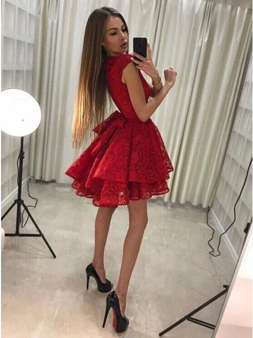 omberprom Graceful Lace Cap Sleeves A-line Cocktail Dresses Homecoming Dresses Charming Graduation Dress