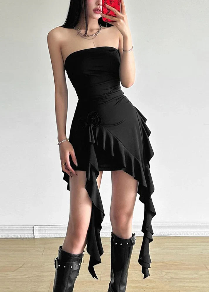 omberprom Black Sheath Strapless Homecoming Dress Charming Birthday Outfits Simple Party Dress