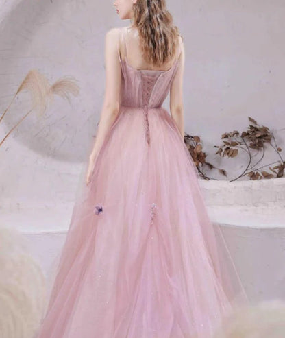 omberprom Tulle with Beadings Spaghetti Strap Long Formal Dress Junior Prom Dress Charming Wholesale