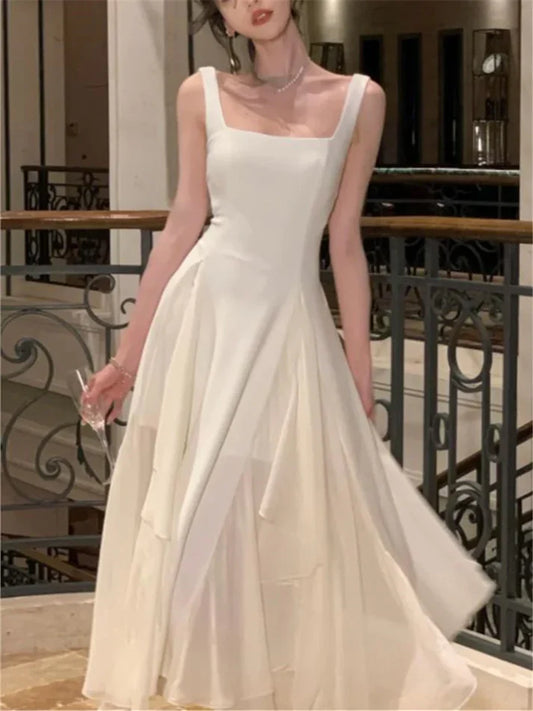 Fairy A-Line Straps Square Neck Long Party Dress Charming Evening Dress Wholesale