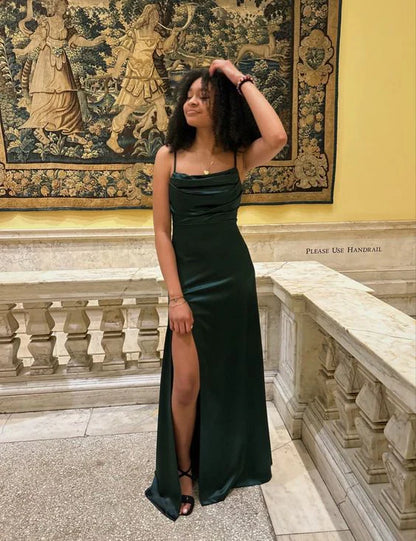 omberprom Dark Green Spaghetti Straps Formal Prom Dress with Slit Party Dress Wholesale