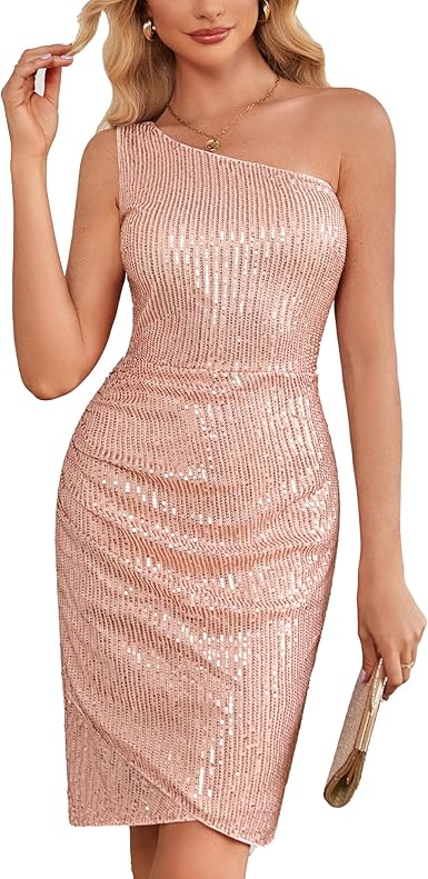 omberprom Womens Sequin Dress Sparkly Glitter One Shoulder Party Club Dress Fall Winter Cocktail Dresses Homecoming Dresses Wholesale