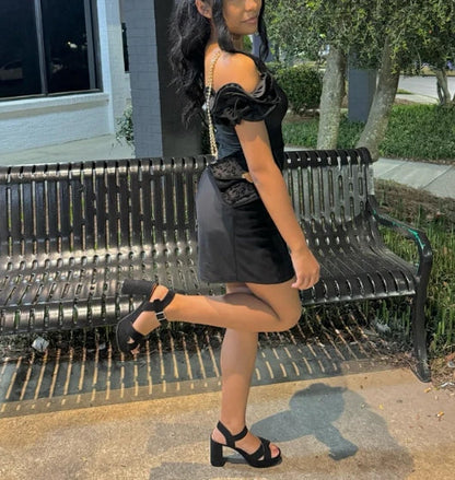 Black Ruffle Straps Sheath Short Party Dress Homecoming Dress Off Shoulder Charming Wholesale