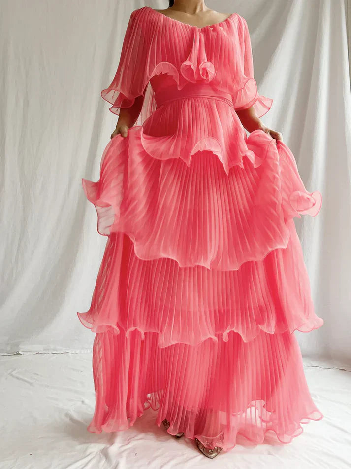 omberprom Sweetheart Watermelon Red A-Line Tiered Elegant Long Prom Dress Charming Evening Party Dress