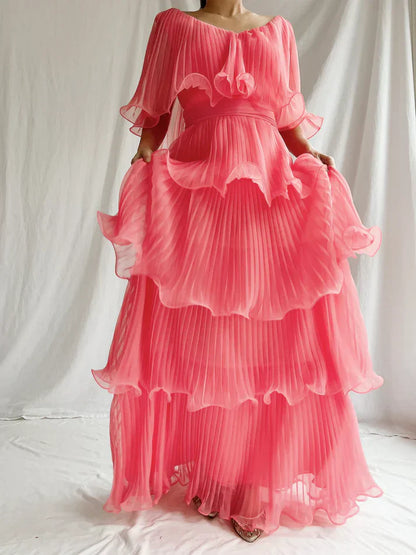 omberprom Sweetheart Watermelon Red A-Line Tiered Elegant Long Prom Dress Charming Evening Party Dress