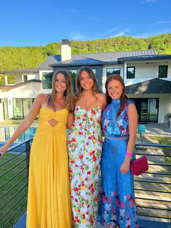 Yellow Sweatheart A-Line Simple Long Prom Dress Off Shoulder Party Dress Formal Dress Solid Color Wholesale