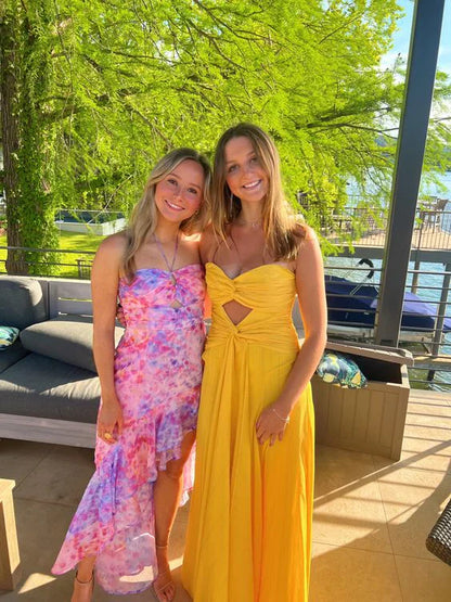 Yellow Sweatheart A-Line Simple Long Prom Dress Off Shoulder Party Dress Formal Dress Solid Color Wholesale