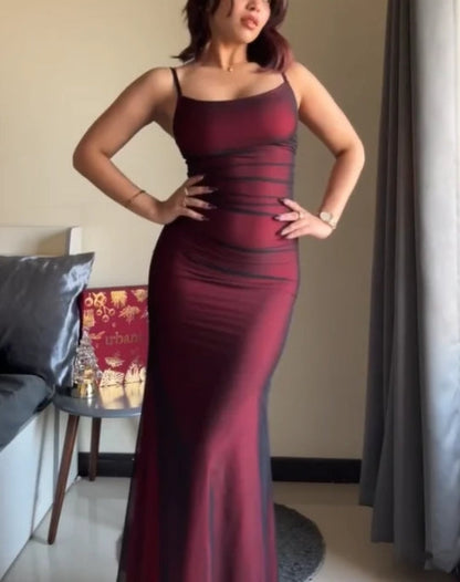 Burgundy Straps Sheath Vintage Long Party Dress Sexy Evening Dress Formal Dress Wholesale