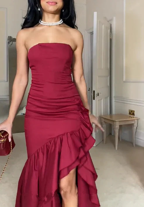 omberprom Charming Mermaid Strapless Cascading Ruffle Long Prom Dress Elegant Evening Party Dress Wholesale
