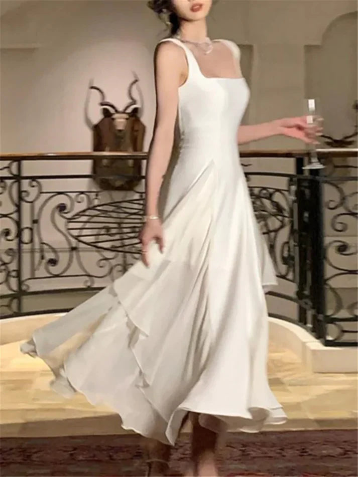 Fairy A-Line Straps Square Neck Long Party Dress Charming Evening Dress Wholesale