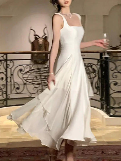 Fairy A-Line Straps Square Neck Long Party Dress Charming Evening Dress Wholesale