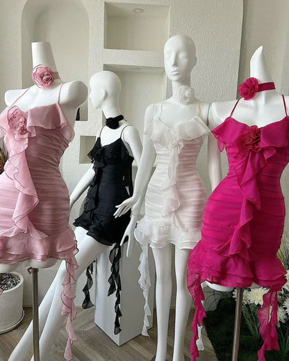 omberprom Straps Ruffles Sheath Short Party Dress Birthday Outfits Homecoming Dress Graduation Dress