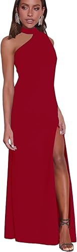 Women's Halter Neck One Shoulder Wedding Guest Dress Summer Slit Asymmetrical Cutout Cocktail Party Maxi Dresses Wholesale