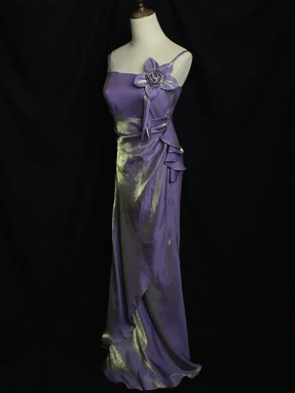 omberprom Purple Straps Vintage Floral Prom Dress Elegant Evening Gown Long Party Dress