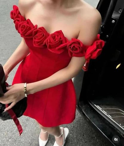 omberprom Charming Off Shoulder A-Line Homecoming Dress Birthday Outfits With Flowers Party Dress