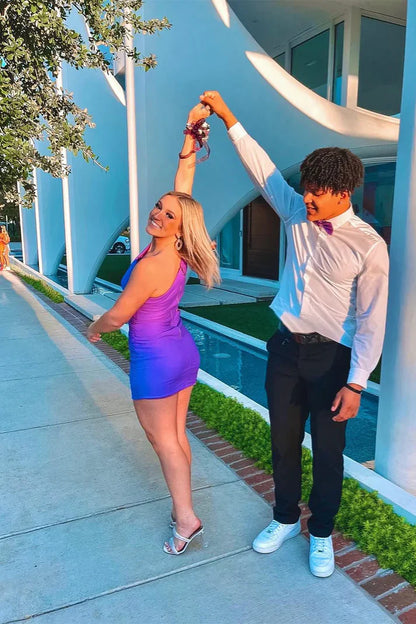 Purple One Shoulder Tight Cut Out Homecoming Dress Sexy Party Dress Wholesale