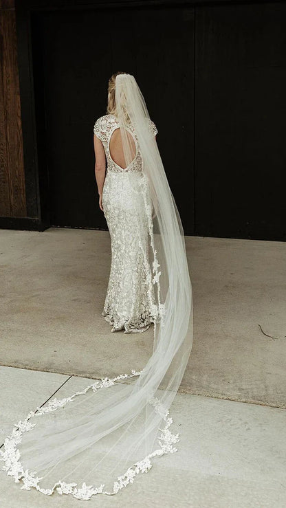 Vintage floral Lace Bateau Neckline Mermaid Wedding Dresses Charming Beautiful