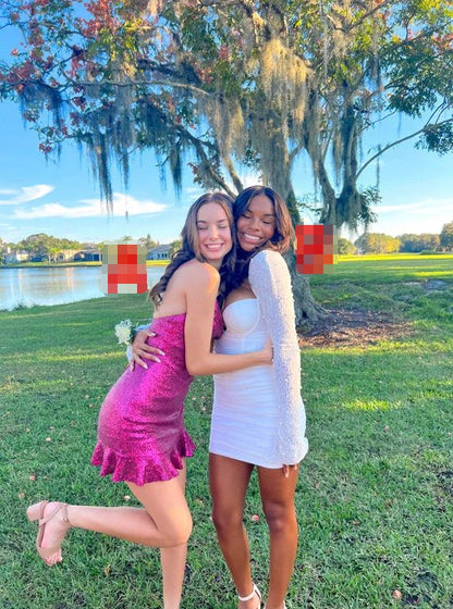 Fuchsia Sequins Straps Sheath Cute Homecoming Dress Sparkly Party Dress Wholesale