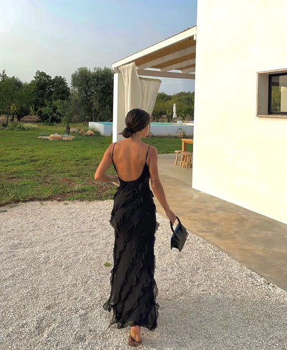 omberprom Charming Spaghetti Straps Ruffle Mermaid Long Party Dress Wedding Guest Dress Evening Dress Formal Dress