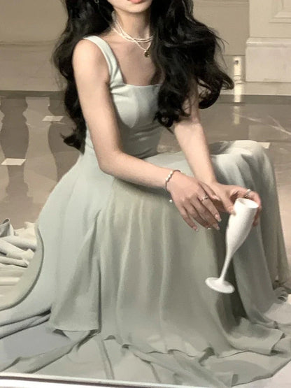 Fairy A-Line Straps Square Neck Long Party Dress Charming Evening Dress Wholesale