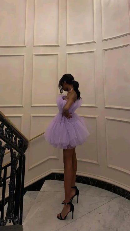omberprom Light Purple Strapless Tulle A-Line Short Party Dress Cute Homecoming Dress Wholesale